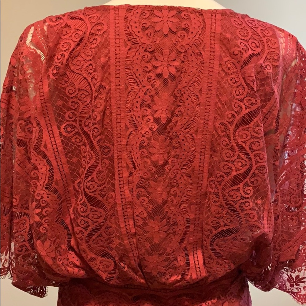 Beyond Vintage Mixed Floral & Geometric Lace Faux Wrap Fully Lined Cap Sleeve  S - Picture 8 of 16